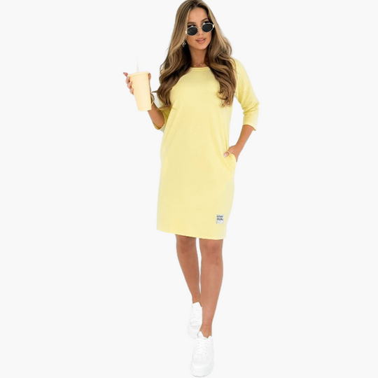 3/4-Sleeve Dress with Pockets - Women's Casual Mini Style