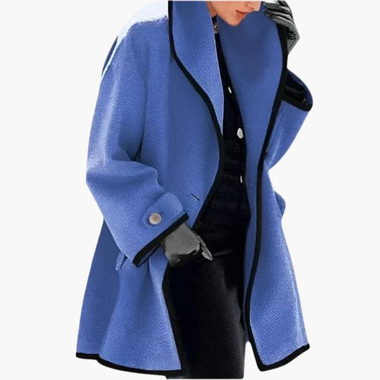 Contrast Trim Coat - Stylish Open Front Winter Jacket for Women