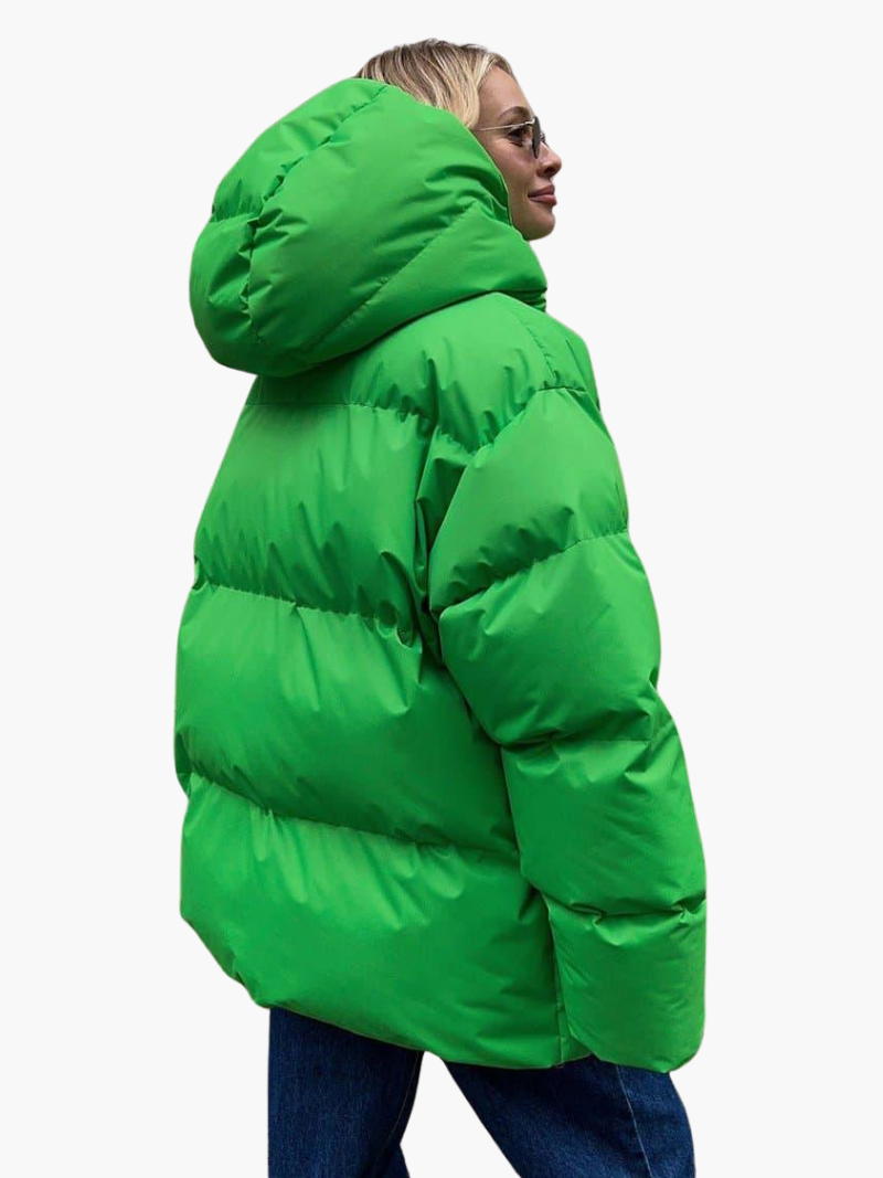 Oversized Puffer Jacket with Hood - Women's Winter Warmth