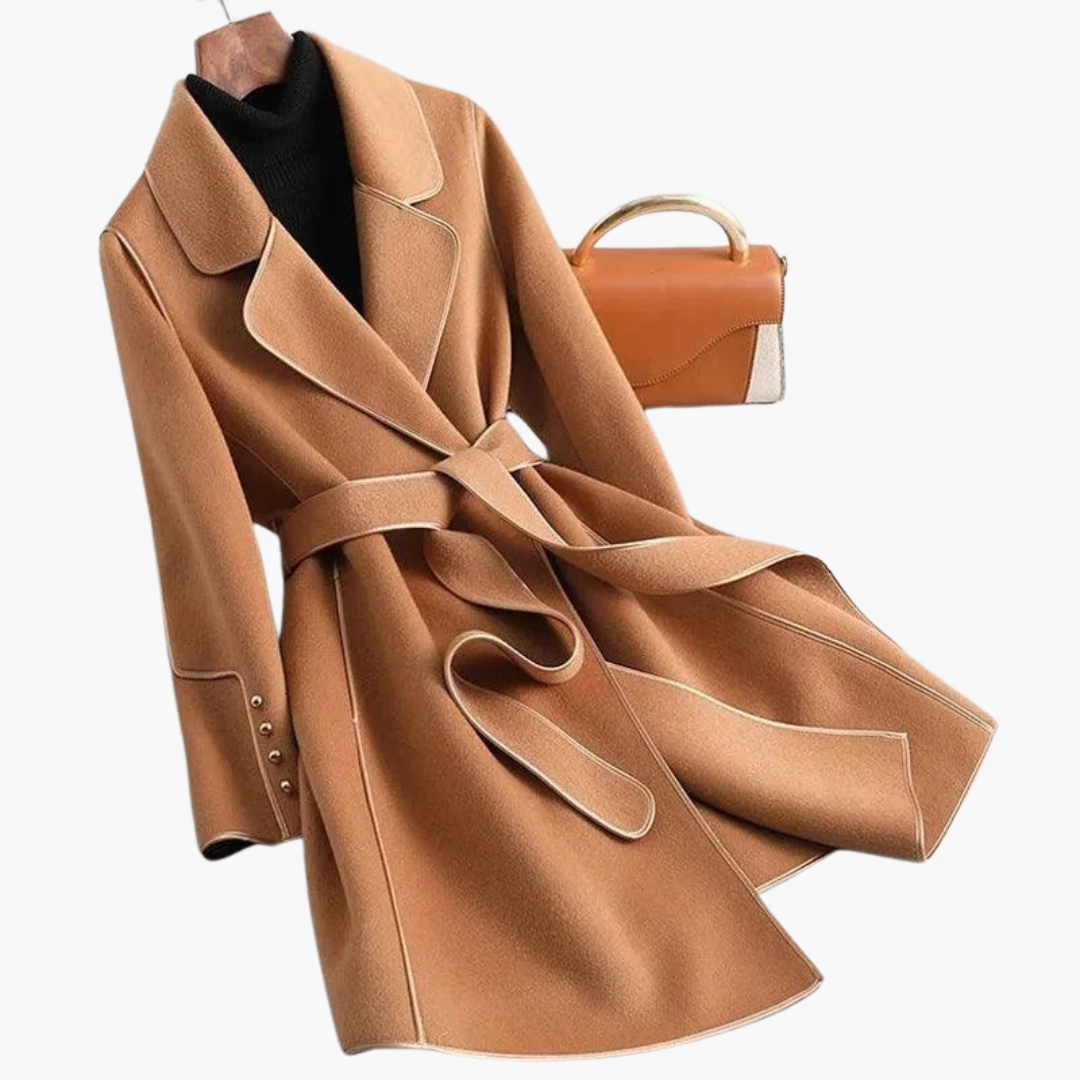 Chic Double-Breasted Trench Coat - Women's Wool Blend Wrap