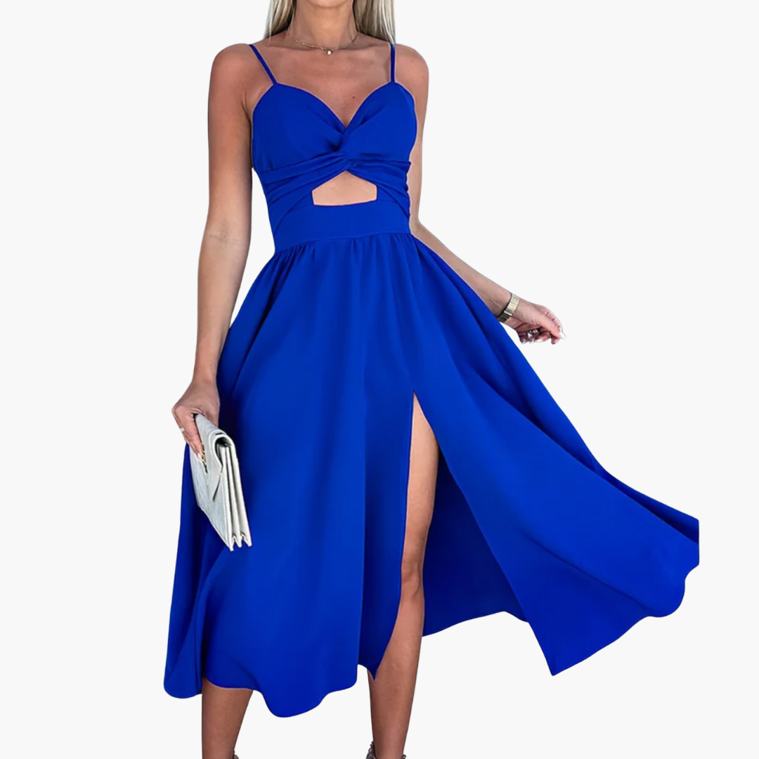 Cut-Out Midi Dress - Women's Twist Front Spaghetti Strap