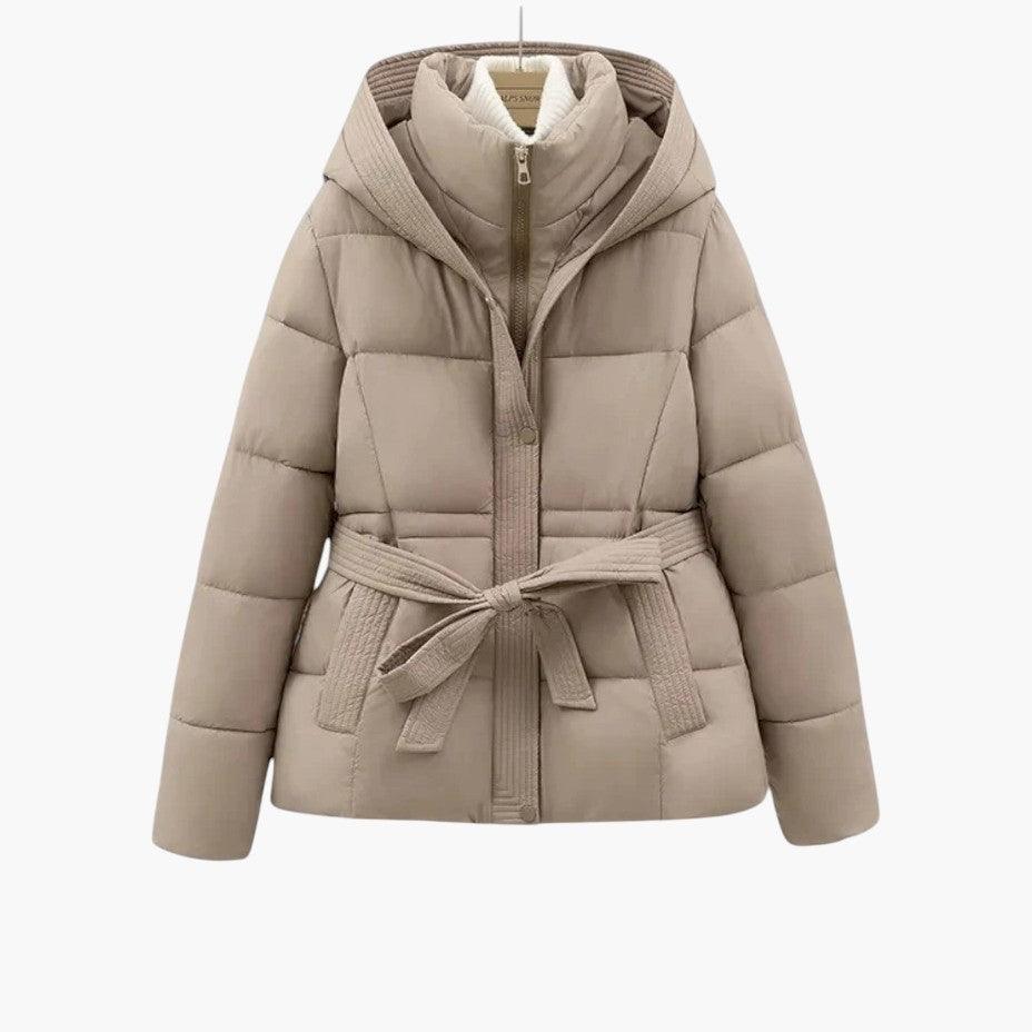 Belted Puffer Jacket with Hood – Women's Winter Quilted Coat - IsabellaMae