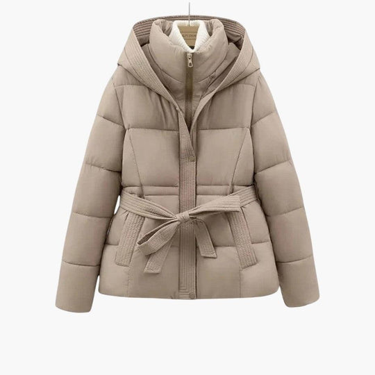 Belted Puffer Jacket with Hood – Women's Winter Quilted Coat - IsabellaMae