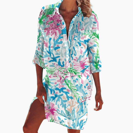 Floral Shirt Dress - Casual A-Line Button-Down for Women