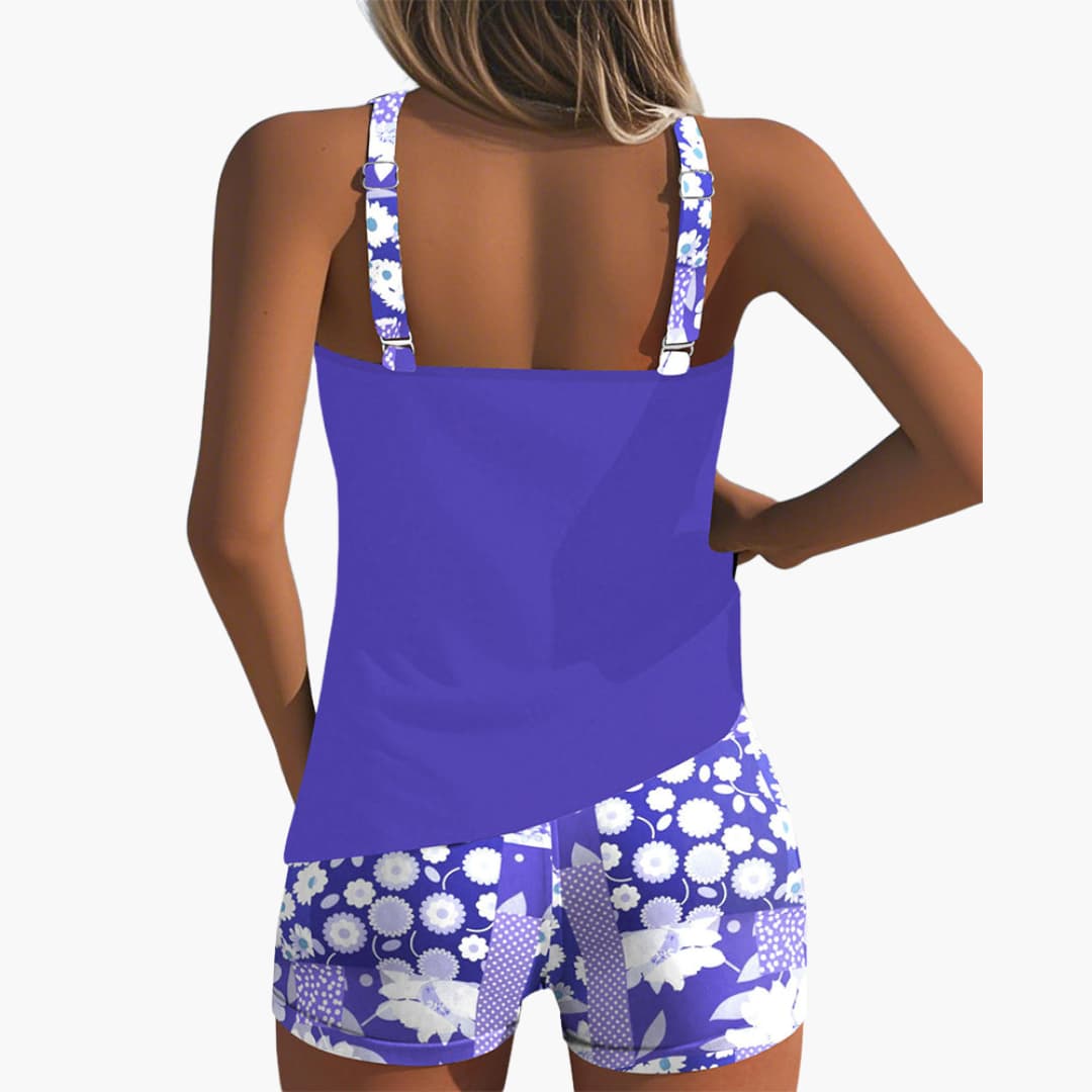 Women's summer tankini set with shorts and scoop neckline