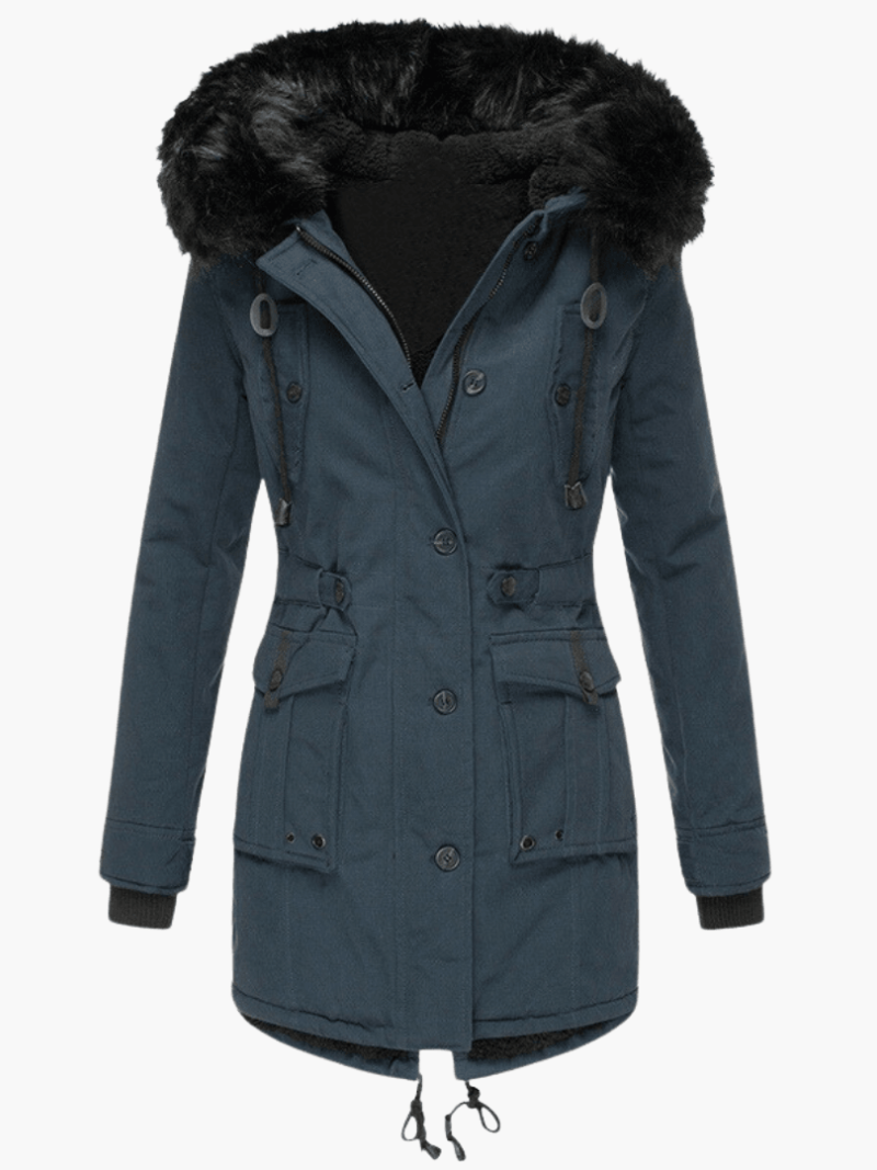 Faux Fur Hooded Parka - Women's Winter Warm Coat with Pockets