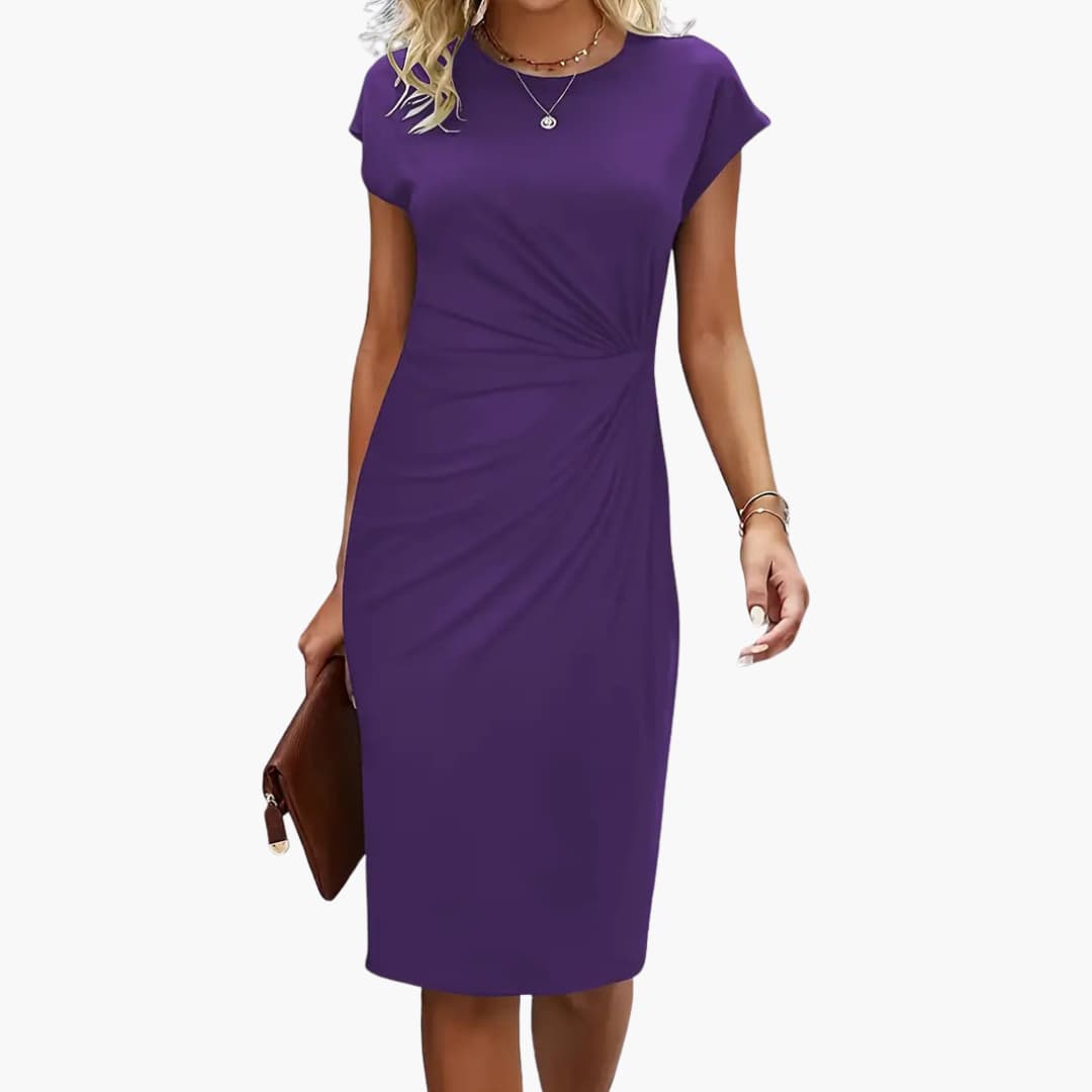 Women's knee-length crew neck dress with short sleeves