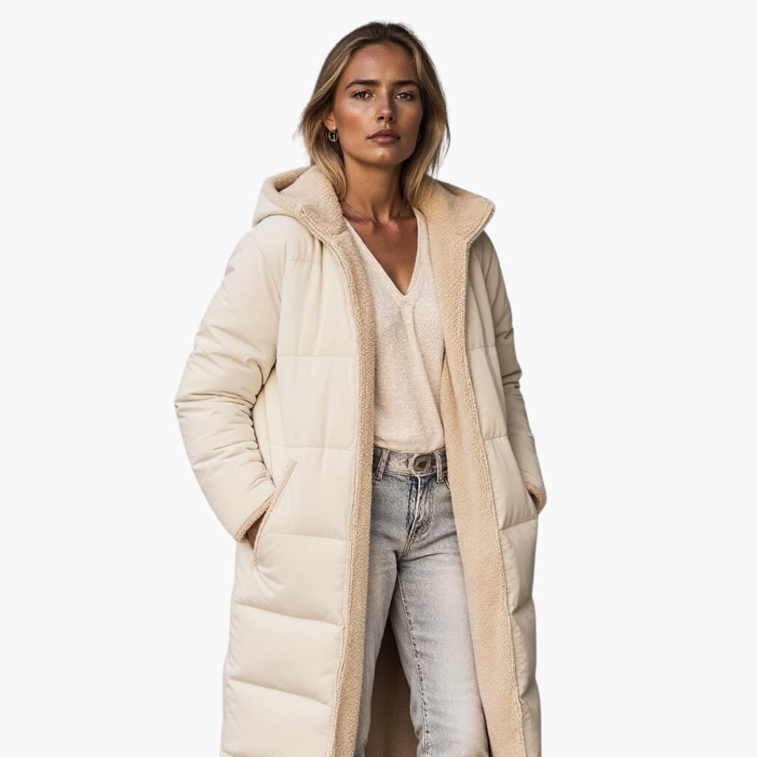 Women’s fleece-lined hooded winter jacket with zip closure