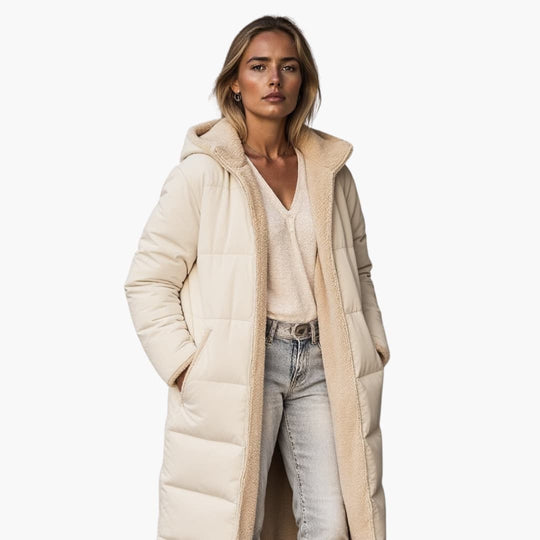 Women’s fleece-lined hooded winter jacket with zip closure