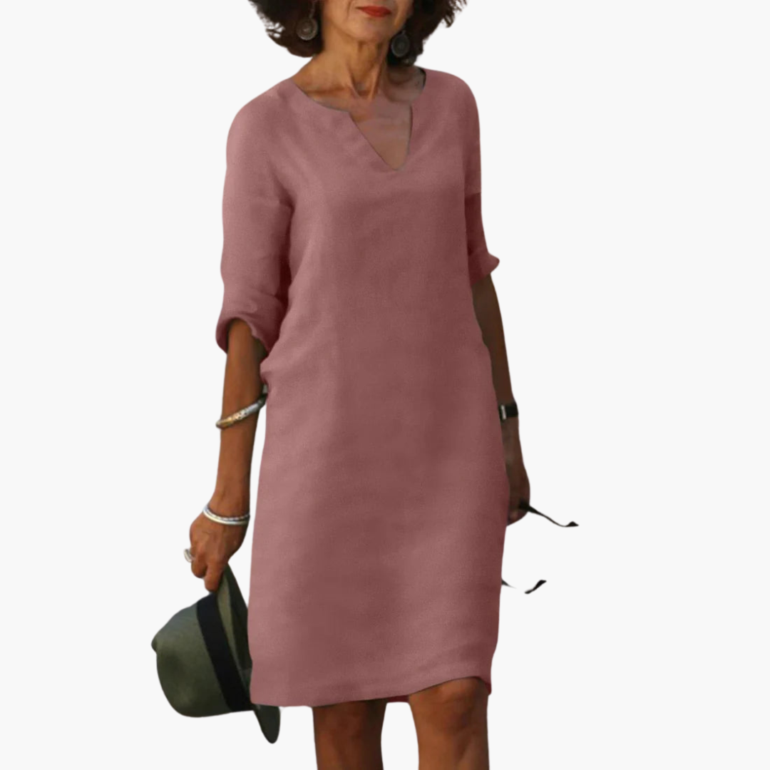 V-neck 3/4 Sleeve Mini Dress for Women - Casual Summer Style