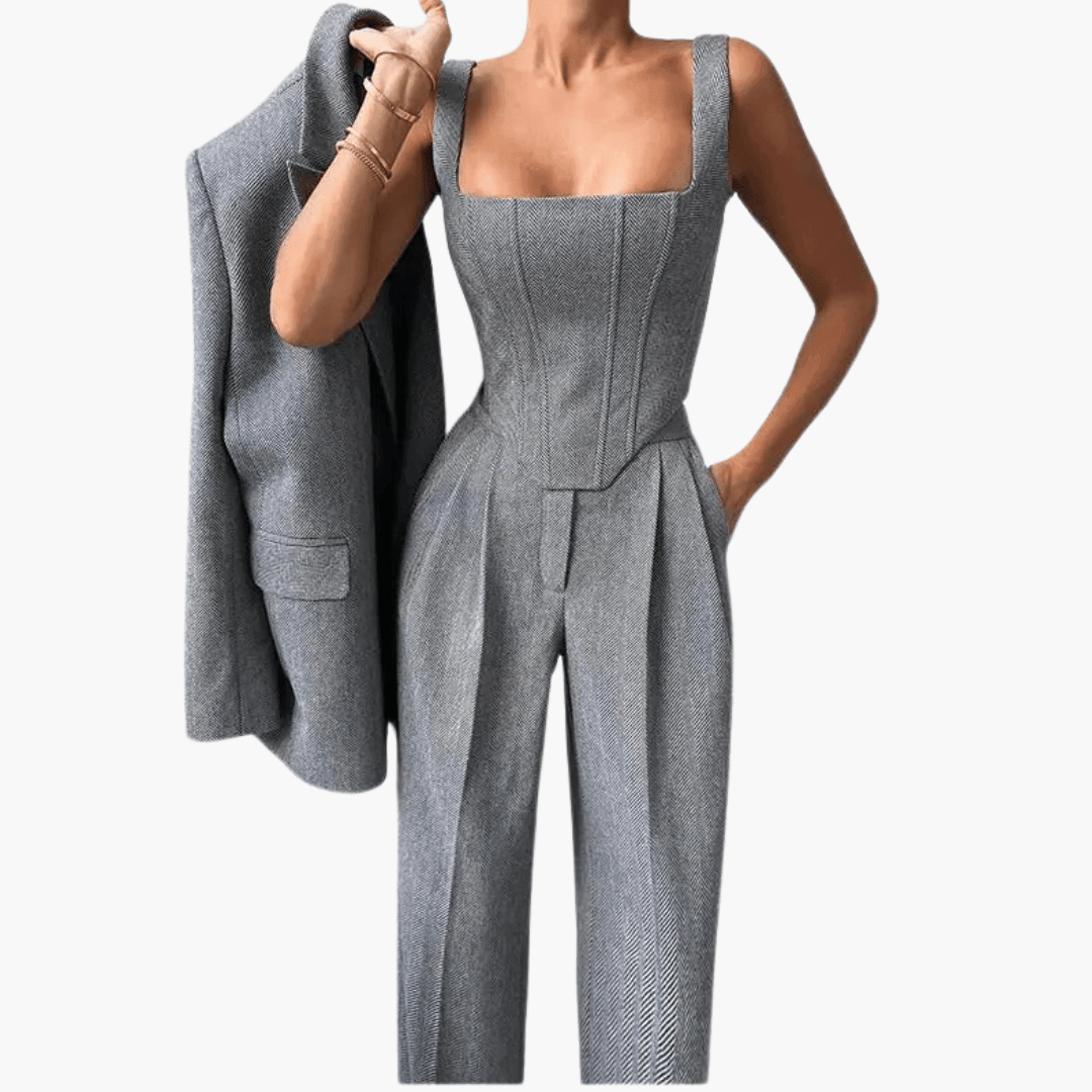 Women's 3 piece suit set with blazer corset and trousers