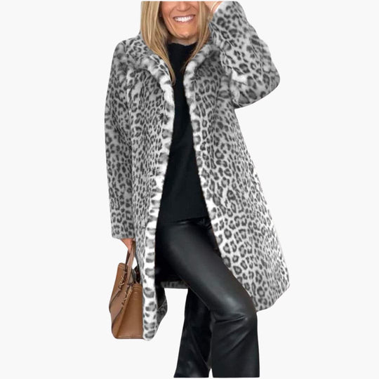 Leopard Print Faux Fur Coat - Women's Long Winter Jacket