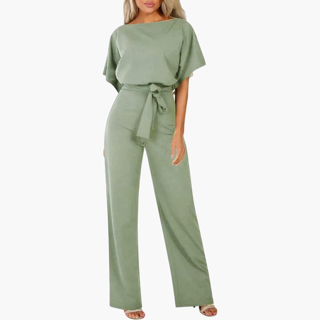 Elegant Wide-Leg Jumpsuit – Women's Belted Formal Wear
