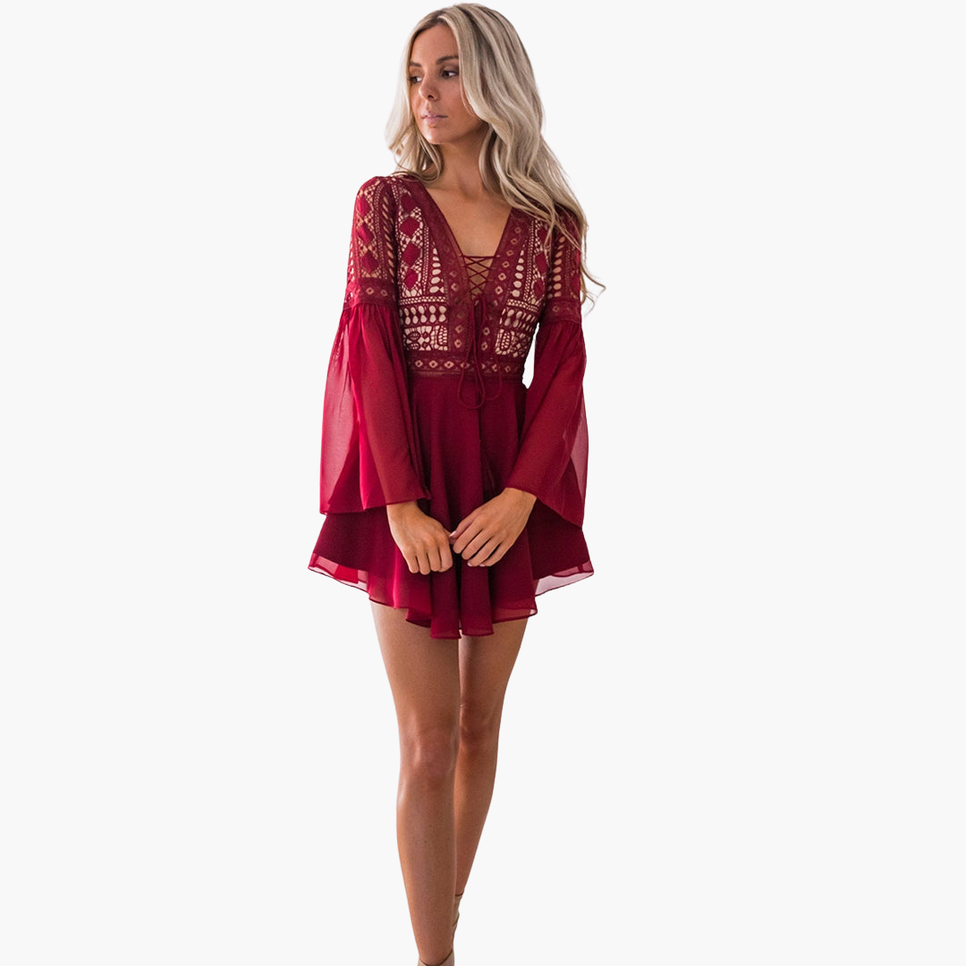 Stylish summer mini dress - for women with lace detail