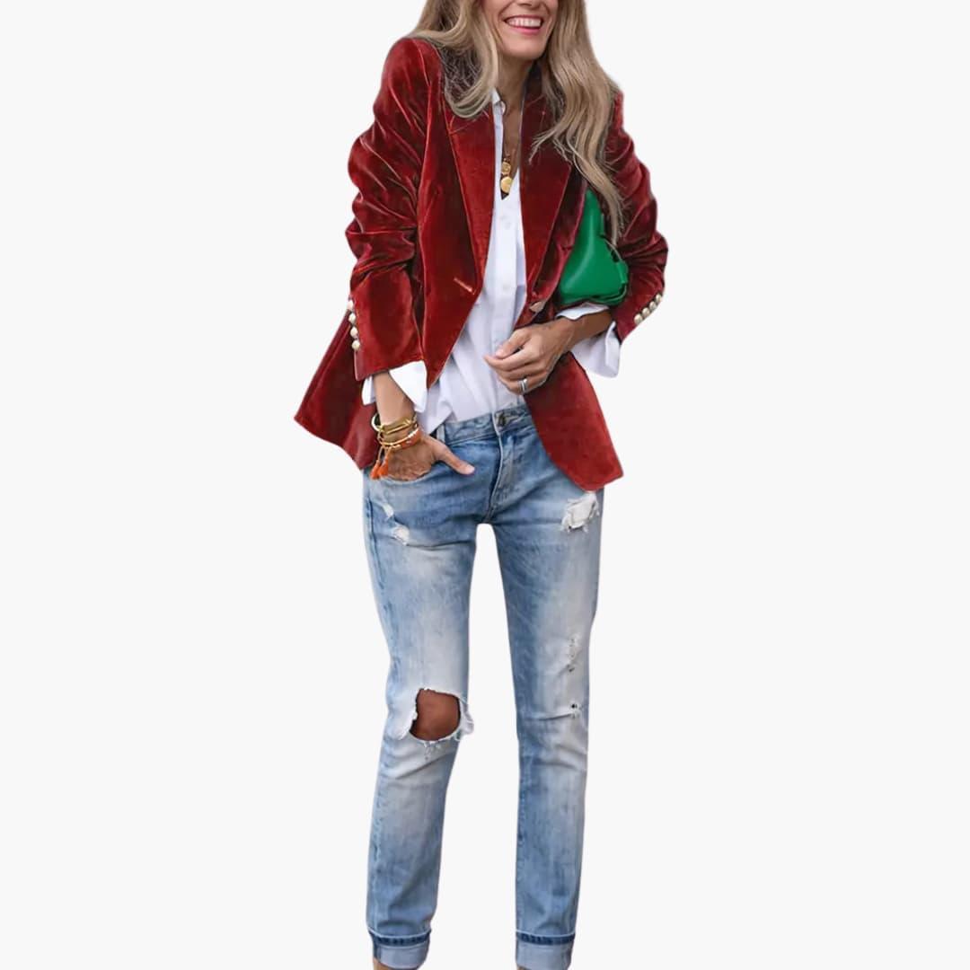 Velvet Blazer - Tailored Fit Women's Single Button Jacket