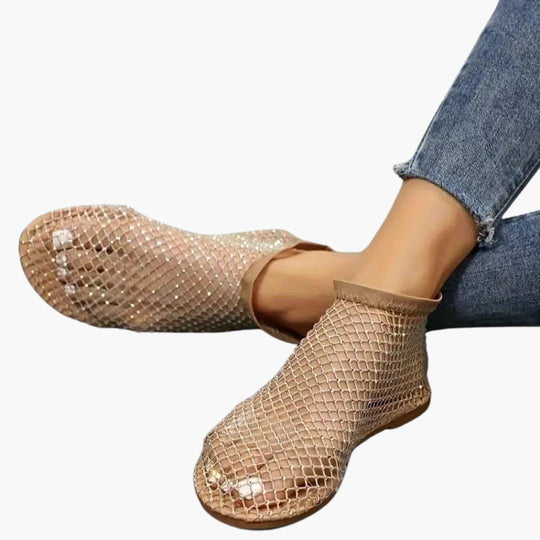 Women's mesh cutout sandals with cushioned insole and flat sole