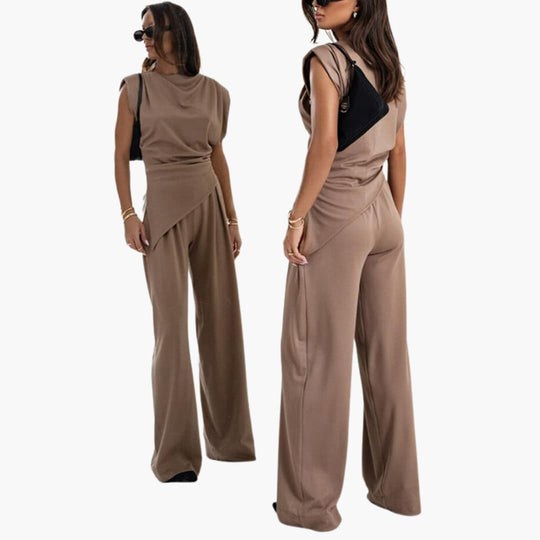 Two-Piece Set - Women’s Elegant Wide Leg Trousers & Top
