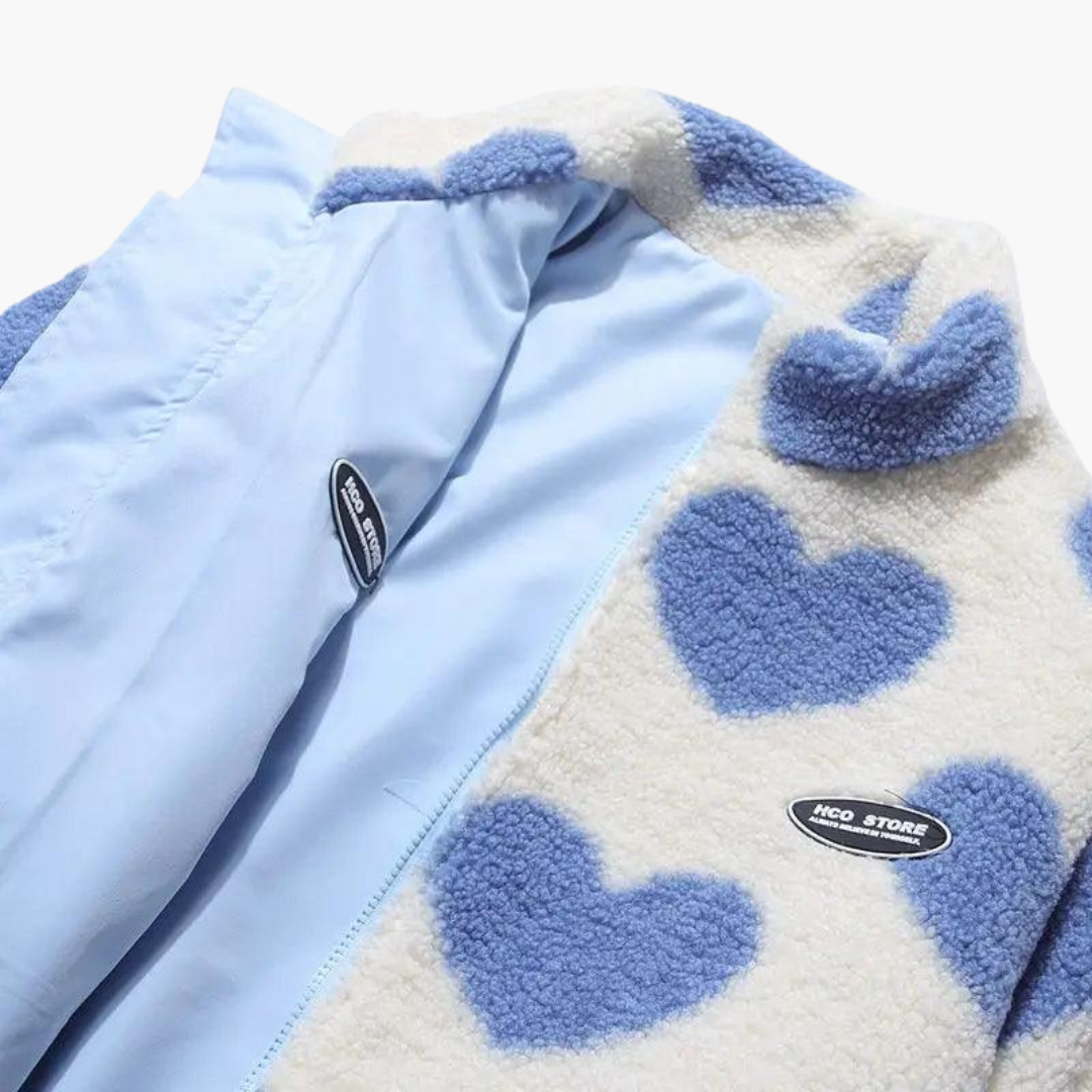 Reversible Heart Print Sherpa Jacket - Women's Winter Fleece
