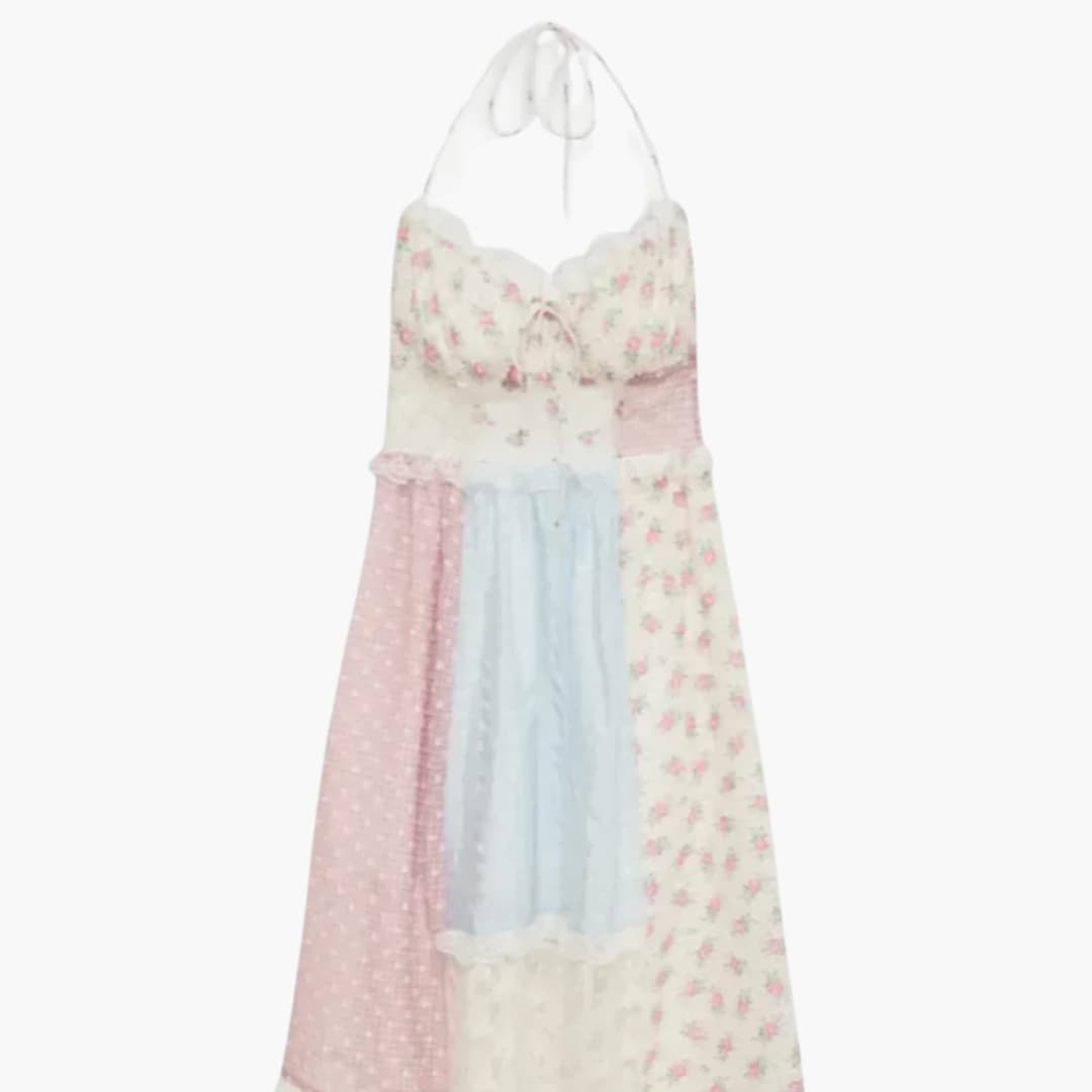 Elegant Strappy Patchwork Maxi Dress - Women's Boho Style