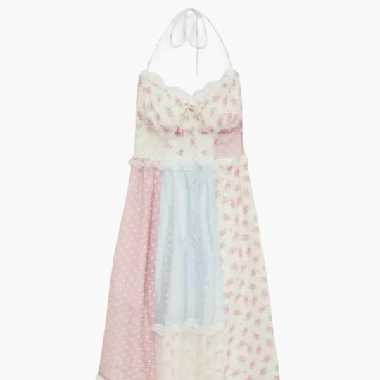 Elegant Strappy Patchwork Maxi Dress - Women's Boho Style