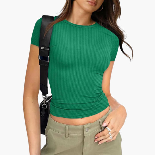 Women’s ribbed cropped t-shirt with short sleeves