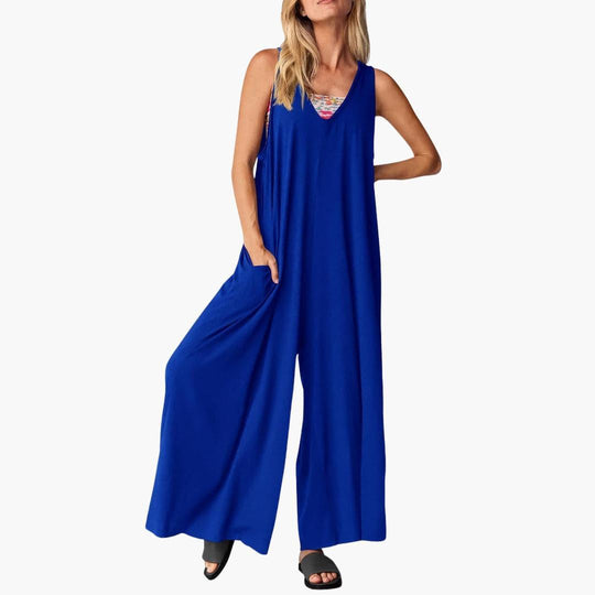 Women’s all-season sleeveless jumpsuit with wide-leg cut and pockets