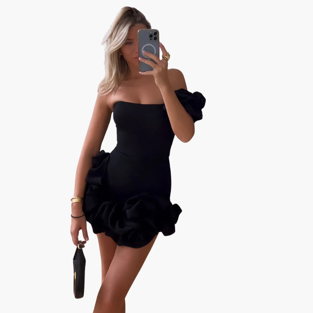 One-Shoulder Satin Ruffle Dress for Women - Elegant Party Look