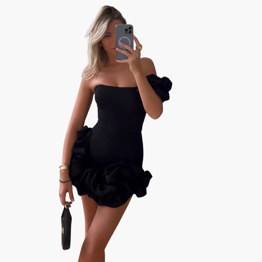 One-Shoulder Satin Ruffle Dress for Women - Elegant Party Look