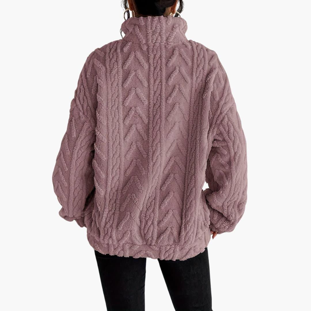Cable Knit Half-Zip Fleece Sweatshirt - Cosy Fit for Women - IsabellaMae
