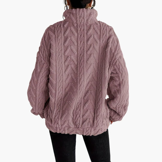 Cable Knit Half-Zip Fleece Sweatshirt - Cosy Fit for Women - IsabellaMae