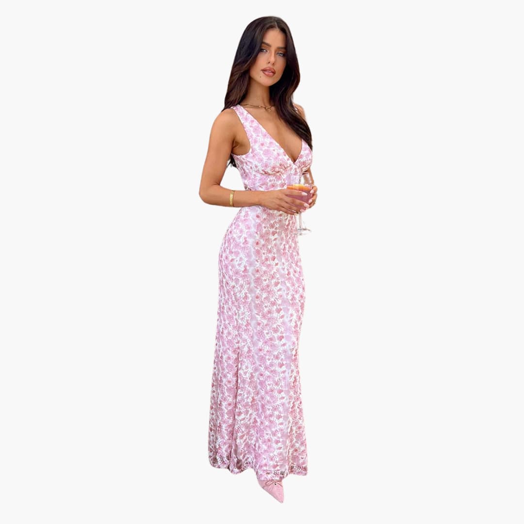 Lace Maxi Dress - Women's Elegant Evening Gown with Detail