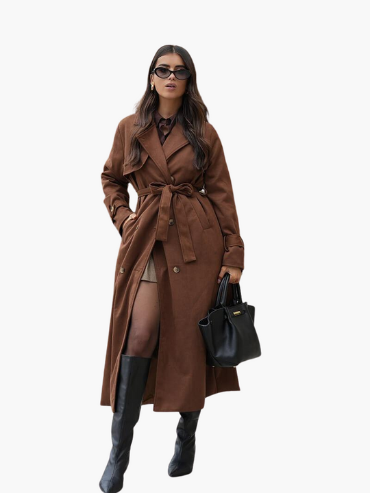 Elegant Double-Breasted Trench Coat - Women's Belted Outerwear