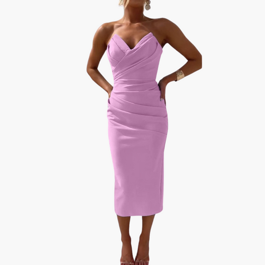 Elegant Strapless Bodycon Dress for Women - Midi Length