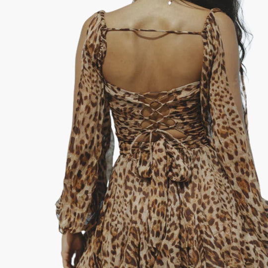 Women’s all-season mini dress with long sleeves and waist tie