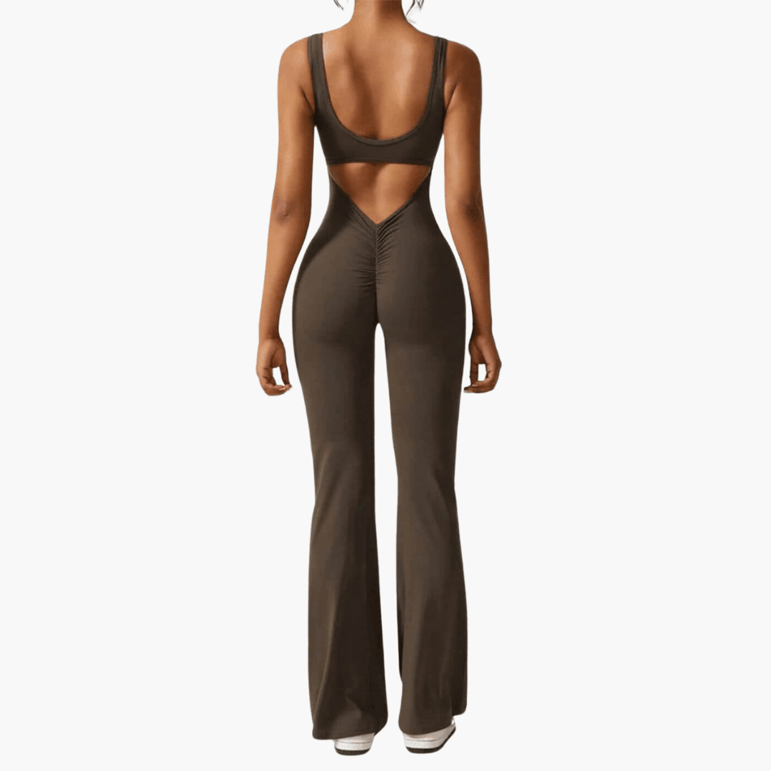Women’s sleeveless jumpsuit with scoop neck and flared legs