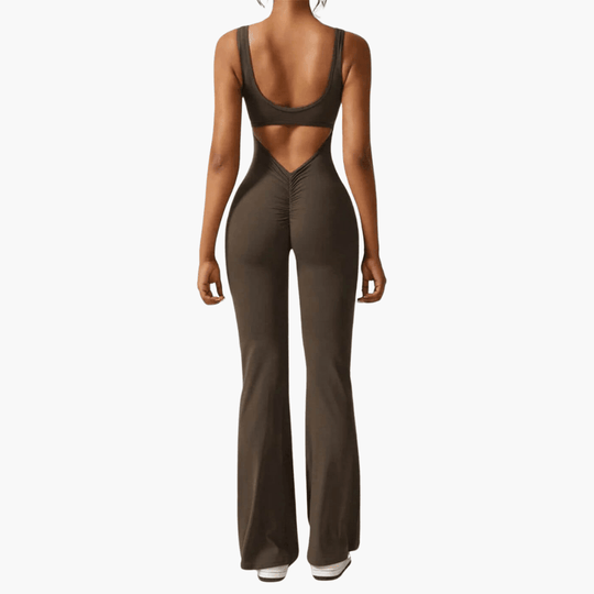 Women’s sleeveless jumpsuit with scoop neck and flared legs