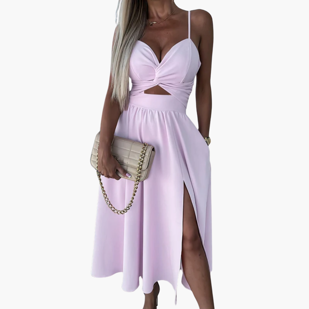 Cut-Out Midi Dress - Women's Twist Front Spaghetti Strap