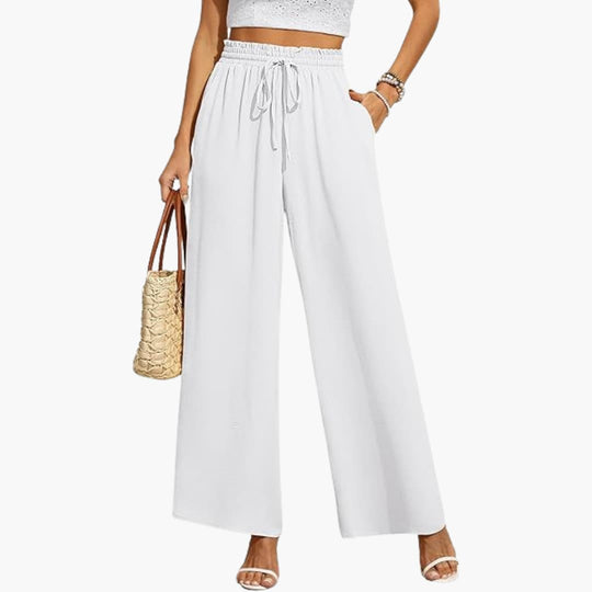 Women’s wide leg full length trousers with drawstring waist