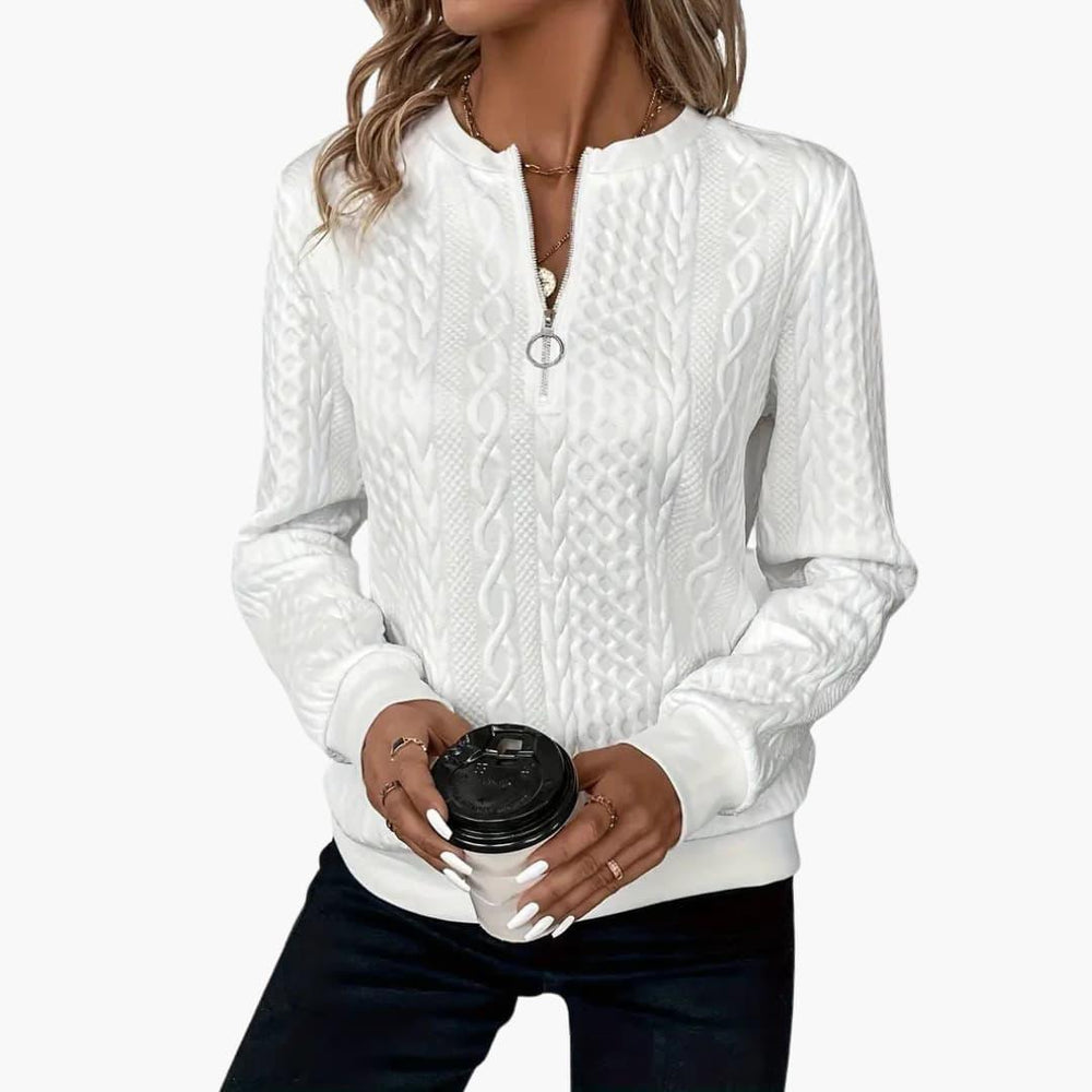 Cable Knit Zip Sweater – Women's Long Sleeve Pullover - IsabellaMae