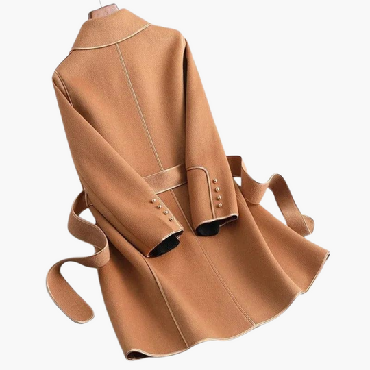Chic Double-Breasted Trench Coat - Women's Wool Blend Wrap