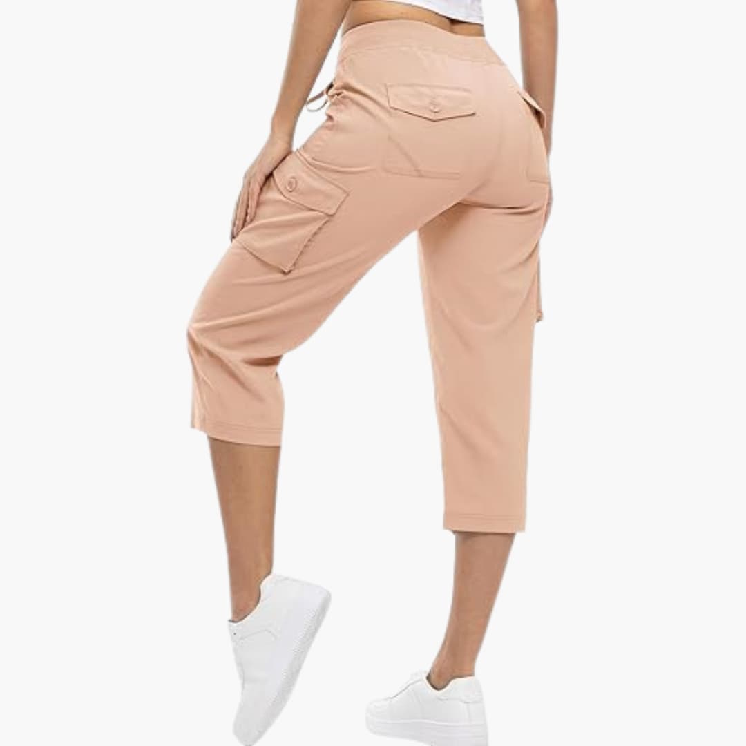 Women’s 3/4 length cargo capri shorts with utility pockets
