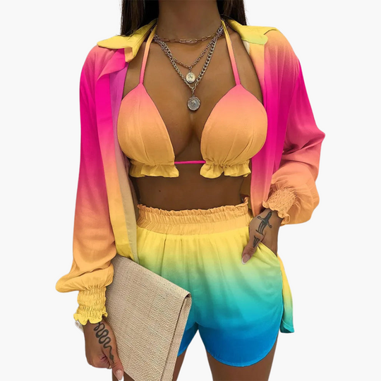 Three-Piece Beach Set - Women's Pastel Summer Co-Ord Outfit