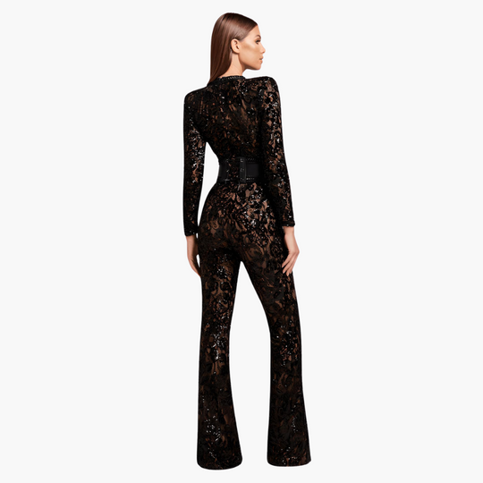 Women’s long sleeve flared leg lace jumpsuit