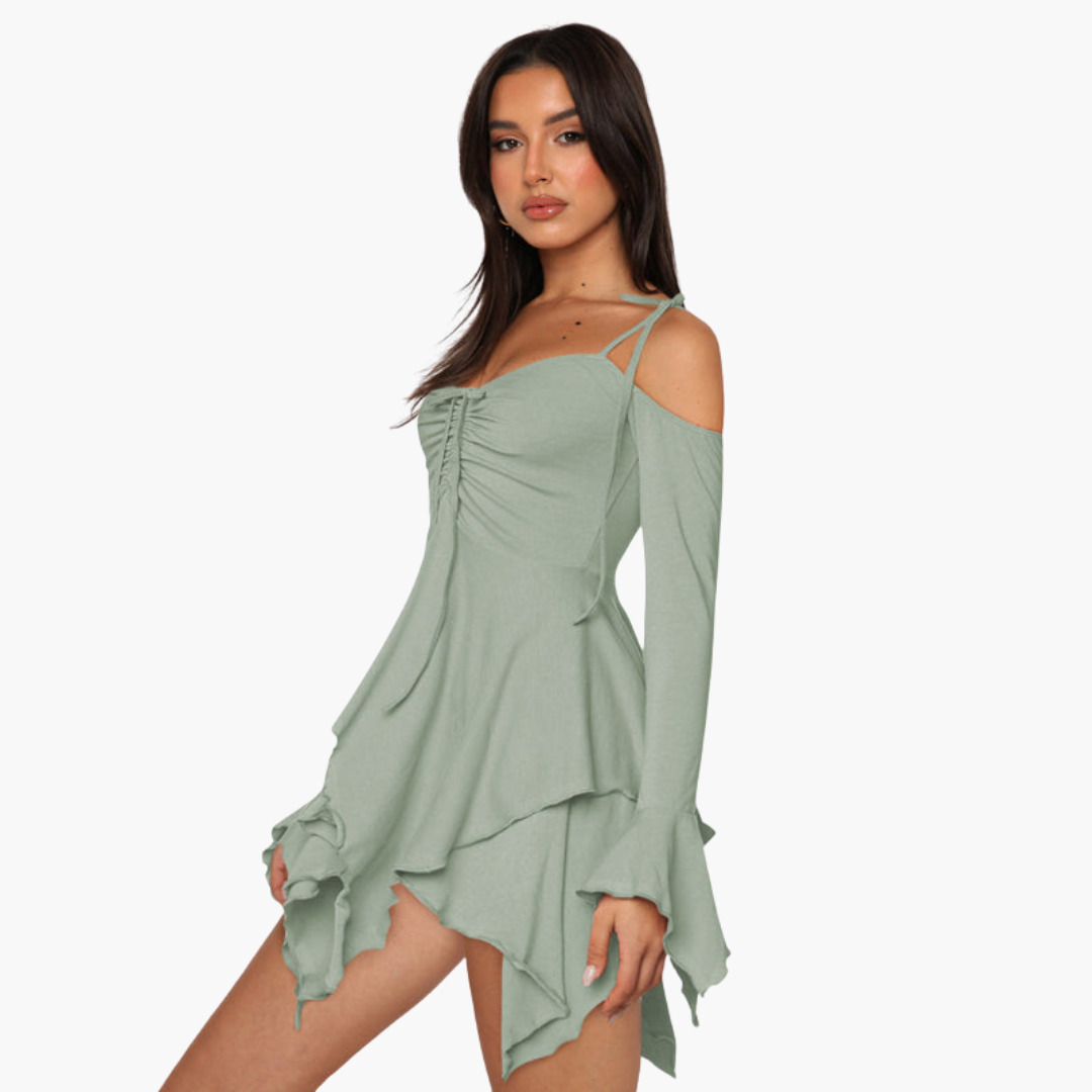 Off-the-Shoulder Layered Mini Dress for Women - Trendy Summer Style