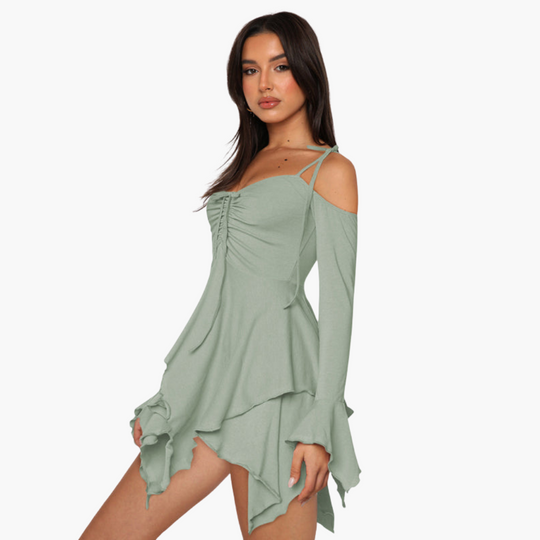 Off-the-Shoulder Layered Mini Dress for Women - Trendy Summer Style