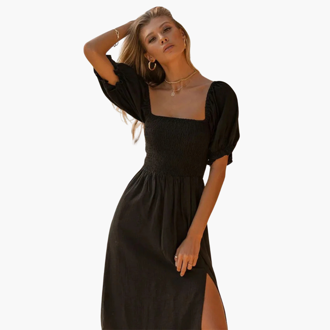 Off-the-shoulder Dress for Women - Smocked Bodice & Puff Sleeves