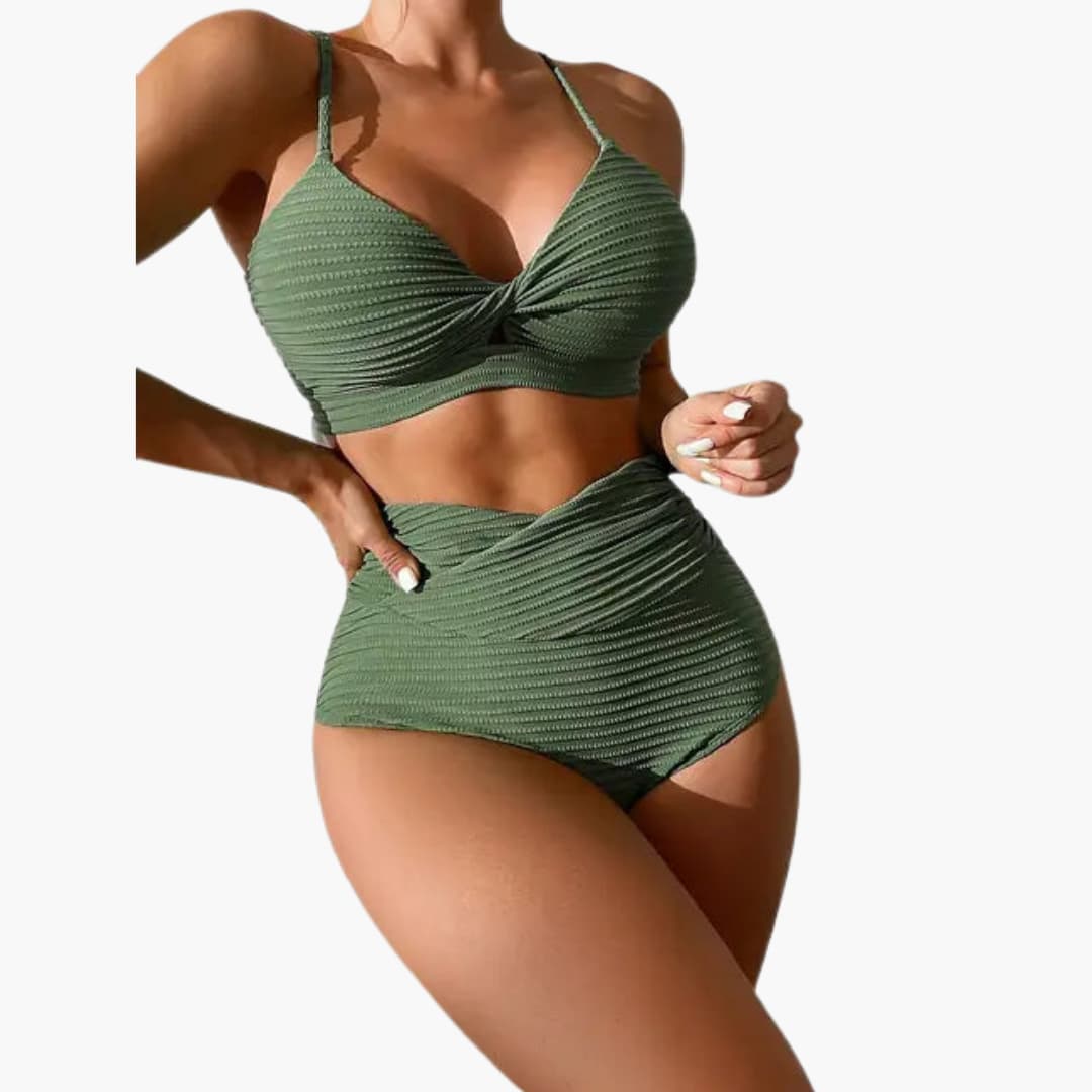 High-Waisted Bikini Set - Women's Two-Piece Textured Swimwear