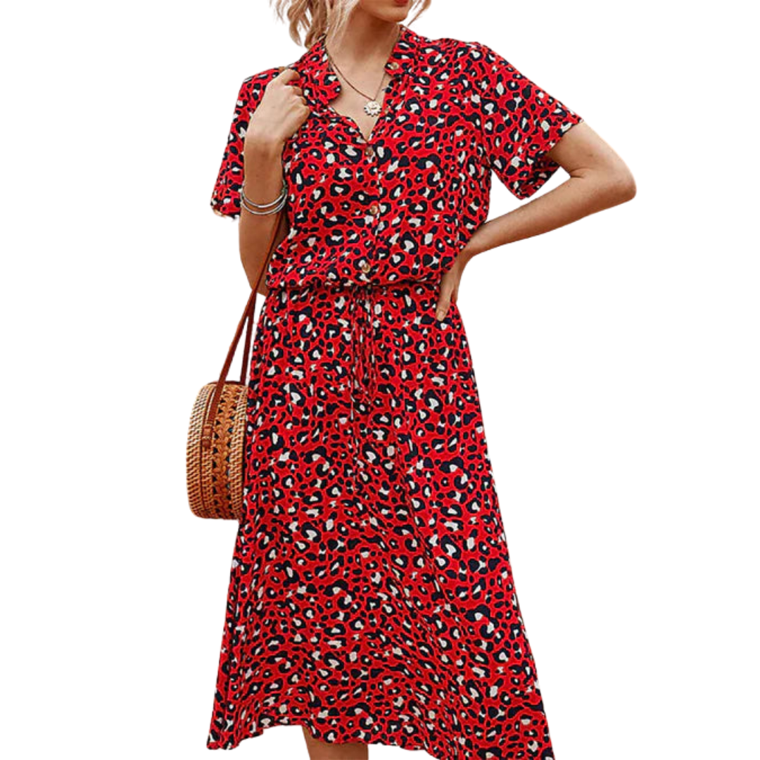 Polka Dot Midi Dress - Flattering Fit & Flare Style for Women