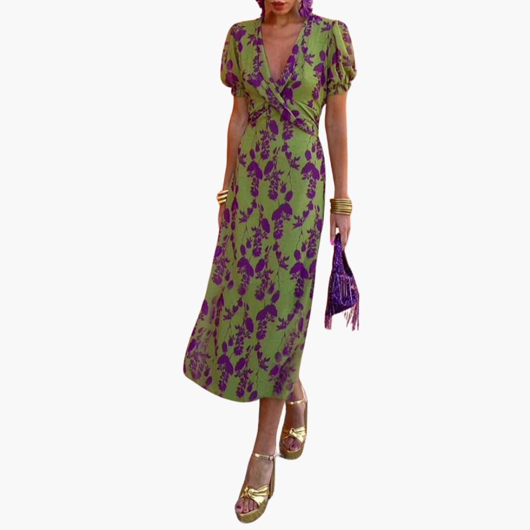Floral Leaf Maxi Dress for Women - Elegant Summer Style