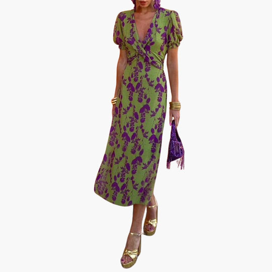 Floral Leaf Maxi Dress for Women - Elegant Summer Style